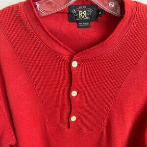 RARE RRL RALPH LAUREN Red Men's Waffle Knit Long Sleeve Henley